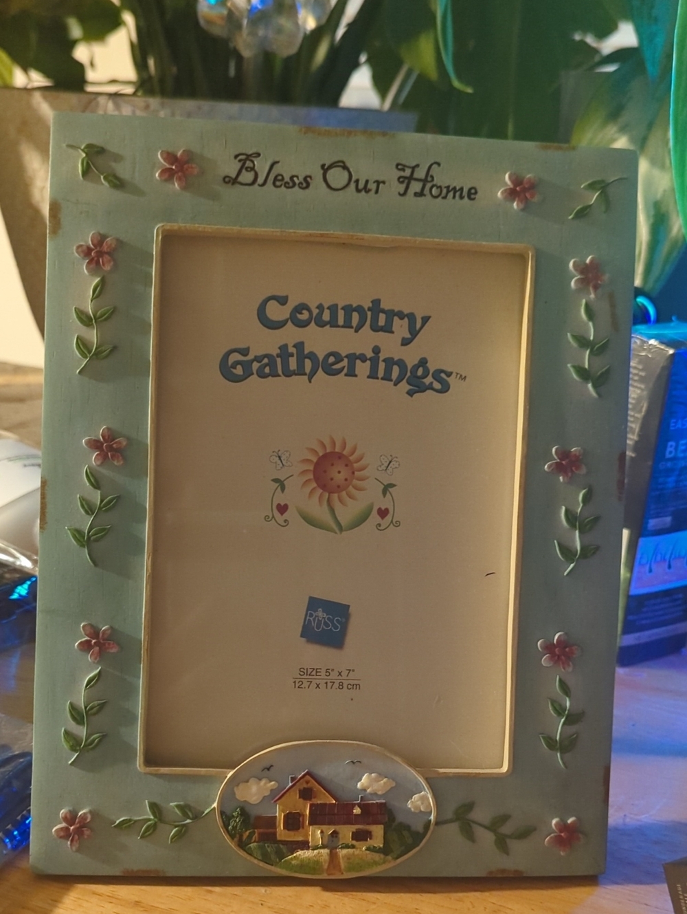 'Bless Our Home' Blue Floral Picture Frame